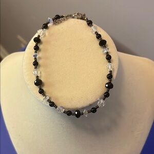 Emily Ray Black & Clear Swarovski Crystals Beaded Bracelet W/Sterling - Signed